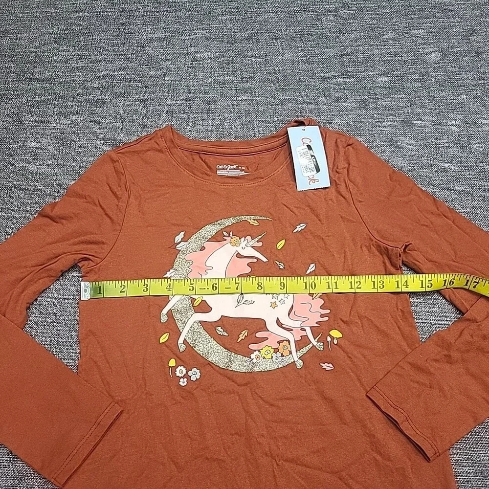 Cat & Jack Girls Long Sleeves Graphic Tee Shirt Medium Sz 8 Dark Chestnut Top